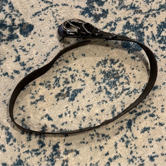 Black leather thick belt with silver hardware s&m halter style size medium dom - Picture 6 of 7